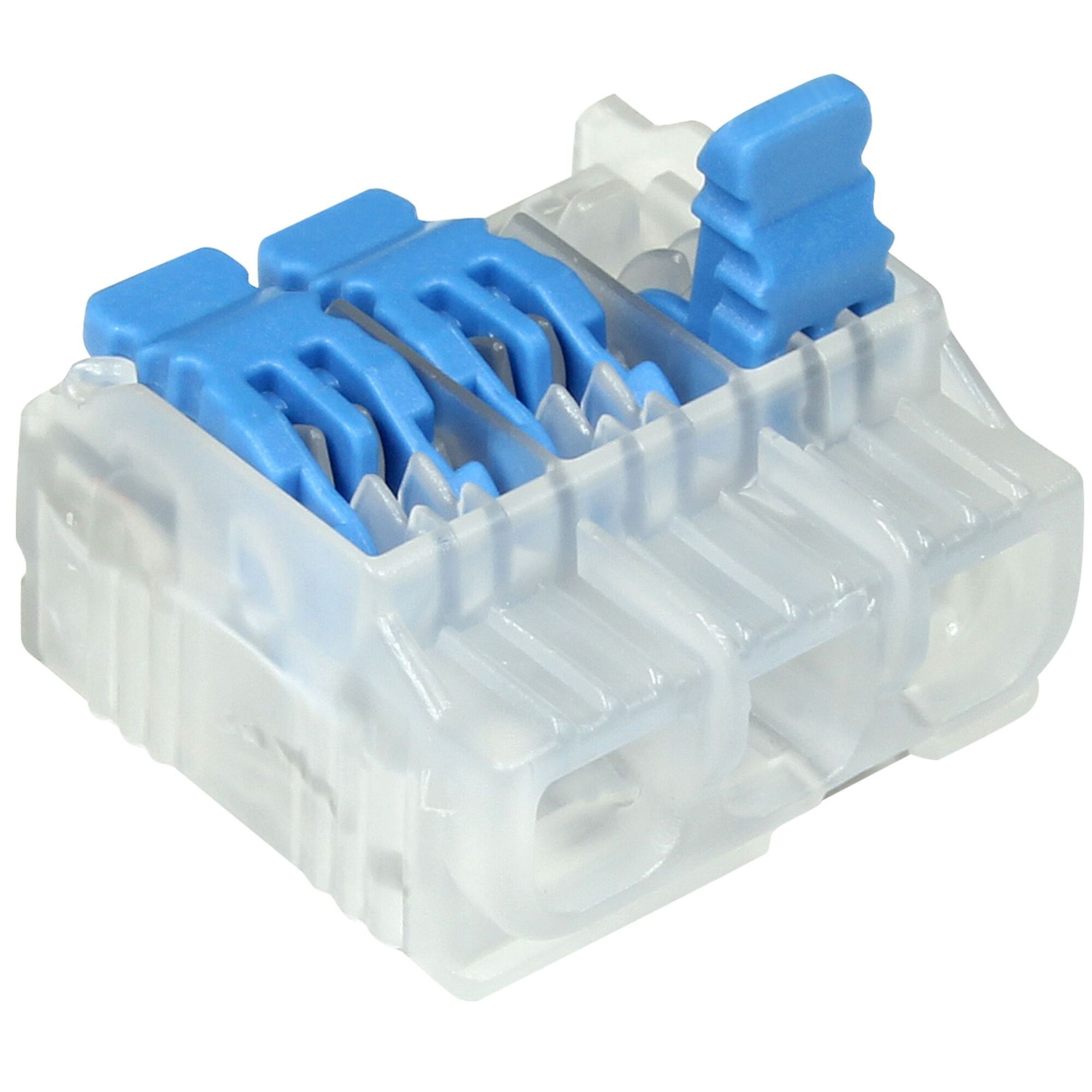 IDEAL, In-Sure® Lever Wire Connectors 3-Port, Levers positionedopposite of the wire port, Supports 12 AWG to 24 AWG, Max rated voltage is 600V and max temp is 105°C, Two-stage locking, continuity check port, strip length guide, 30&#